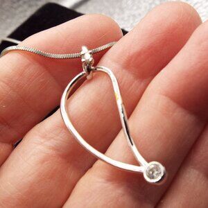 STYLIZED ITALY STERLING HEART W/ WHITE TOPAZ AND CHAIN *NWOT* NECKLACE 76